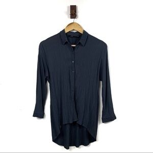 Zara Top Womens Small Gray Crinkle Textured High Low Tunic Blouse Minimalist